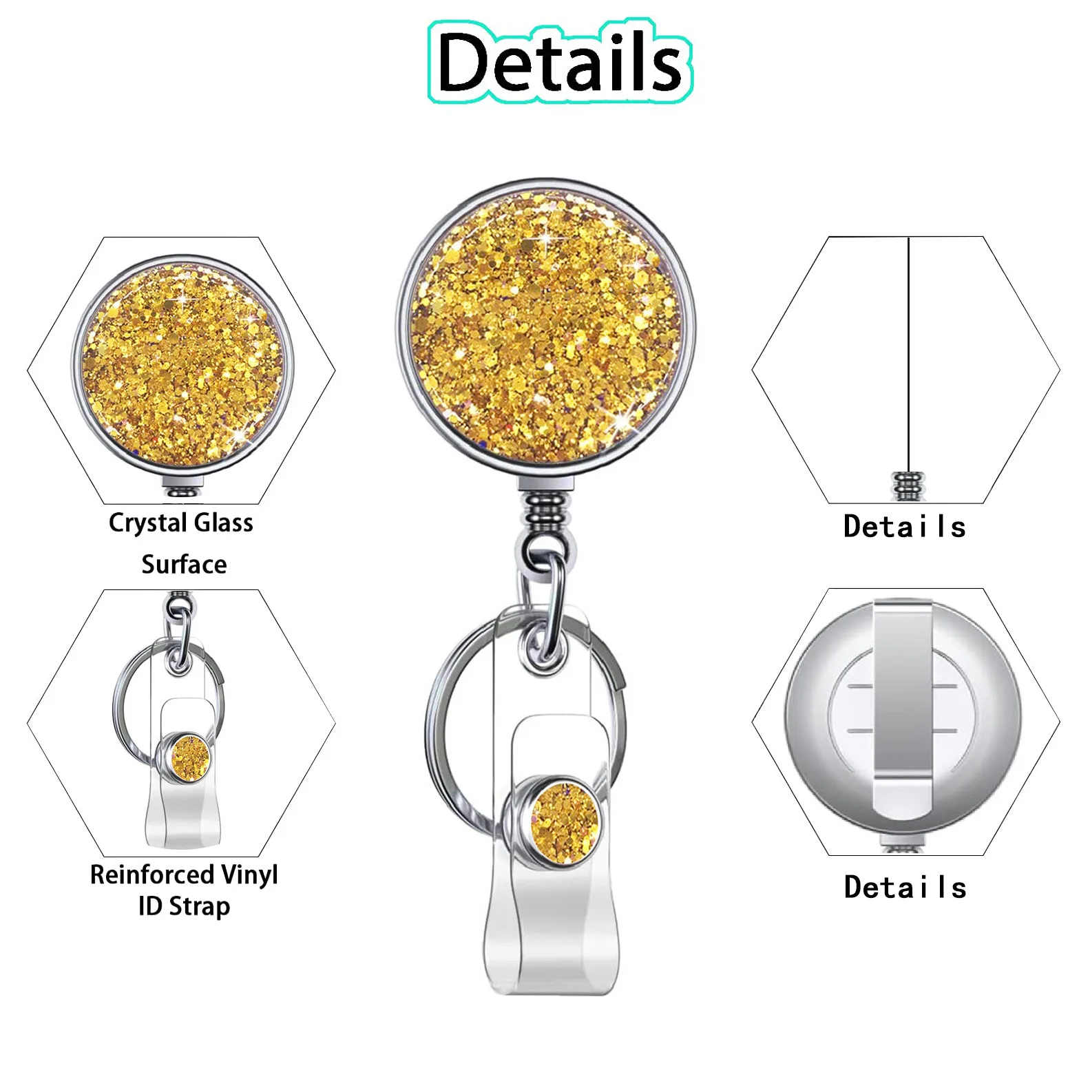 Metal Glitter Retractable Nurse Badge Reel Doctor Student Teacher ID Card Holder Keychains Lanyard 1 Piece