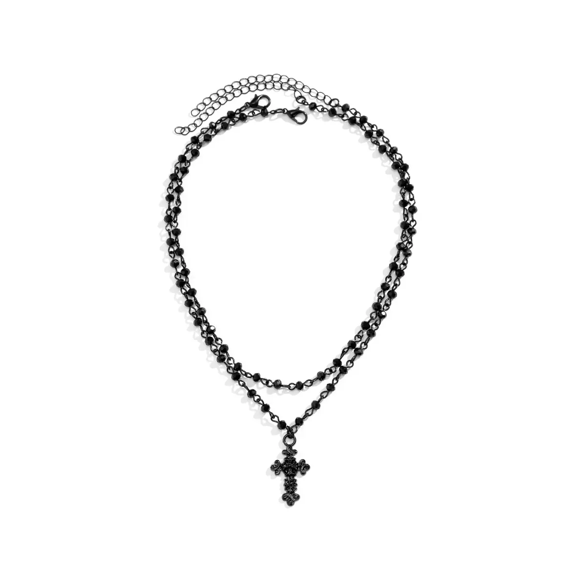 YienDoo Punk Black Cross Velvet Choker Necklace - Vintage Gothic Layered Bead Jewelry For Women - View #10