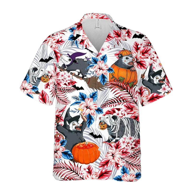 thumbnail image 1 of Camisas hawaianas con estampado 3D de animales, gatos, mapaches, para hombre, camisa con estampado de dinosaurio, solapa con botones, manga corta, ropa de moda Aloha, 1 of 5