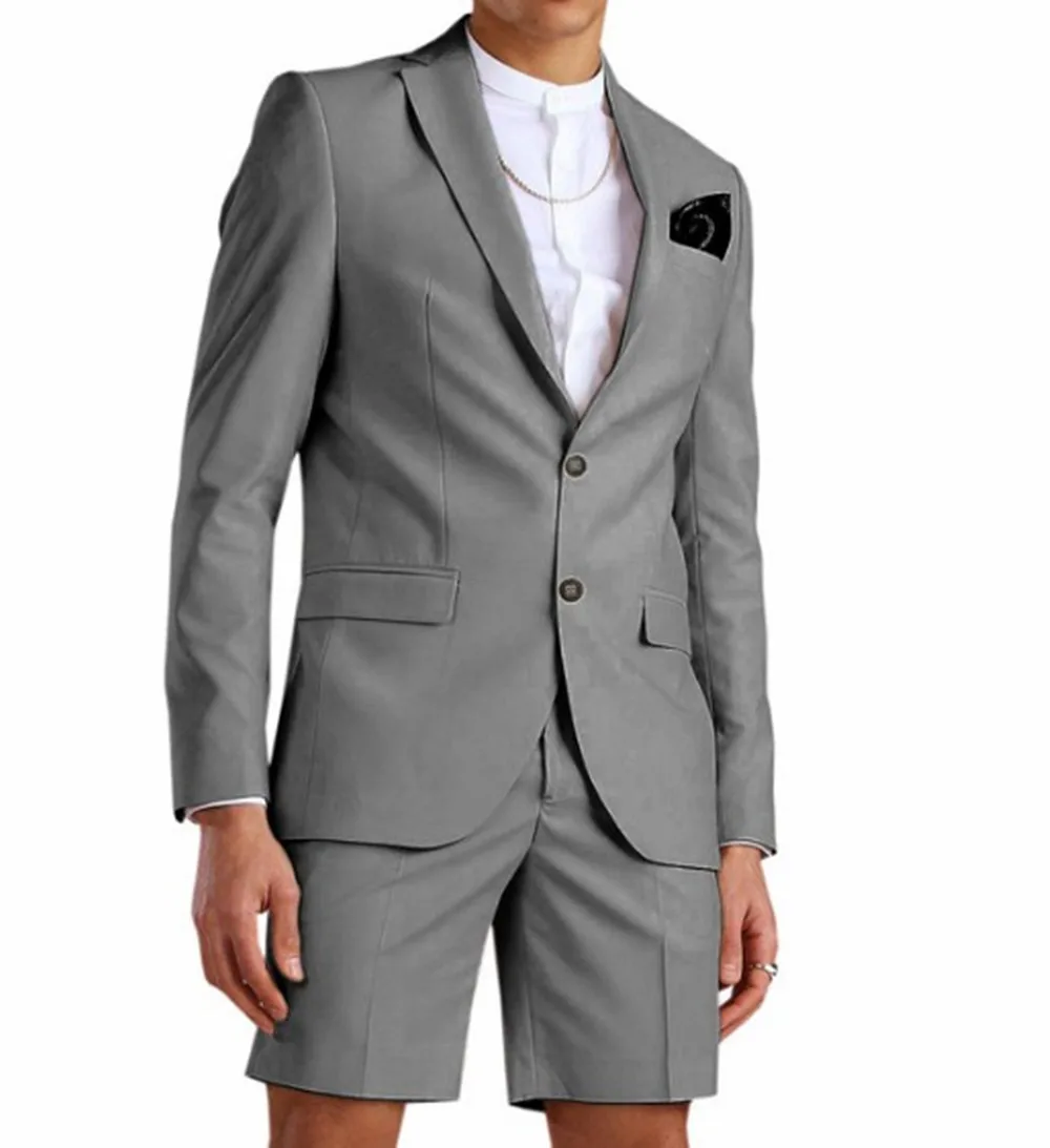 

2023 New Fashion White Men Suits Short Pant Casual Summer Set Two Pieces Tuxedo Groom Beach Wedding Dress (Blazer+Trousers)