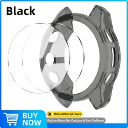 Premium Tempered Glass Screen Protector with Durable Bumper Protective Case for Fenix 6X 6X Pro (Black)