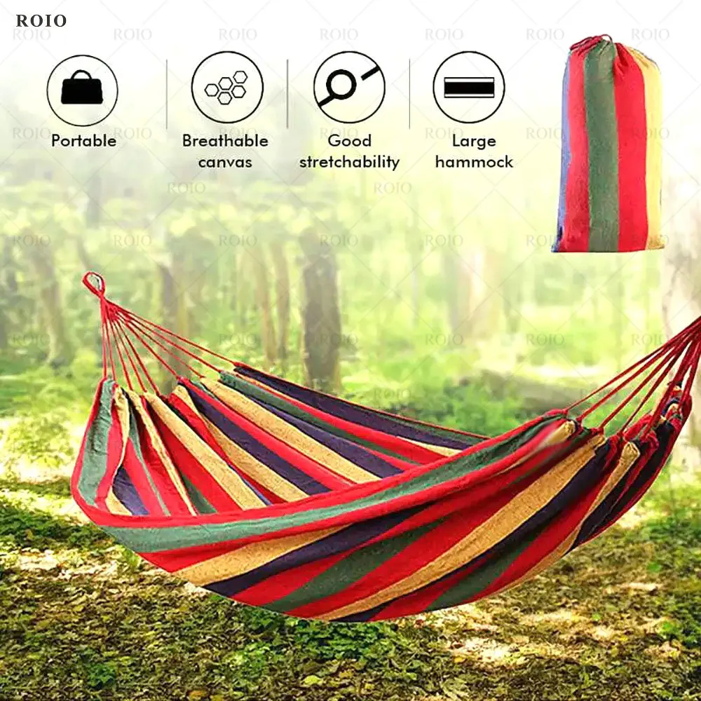 Camping Hammock Portable Hammock Striped Canvas Single Double Travel Hanging Bed Camping Accessories Outdoor