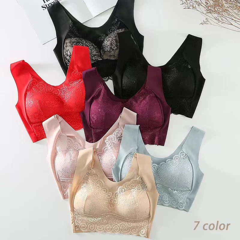 Seamless Gathered Bra Without Steel Ring To Prevent Breast Sagging, European and American Lace Large Size Underwear for Women 5