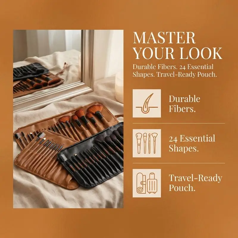 Professional 24Pcs Beauty Brush Set Includes All Makeup Brushes with Organizer Bag for Personal and Travel UseHot 2