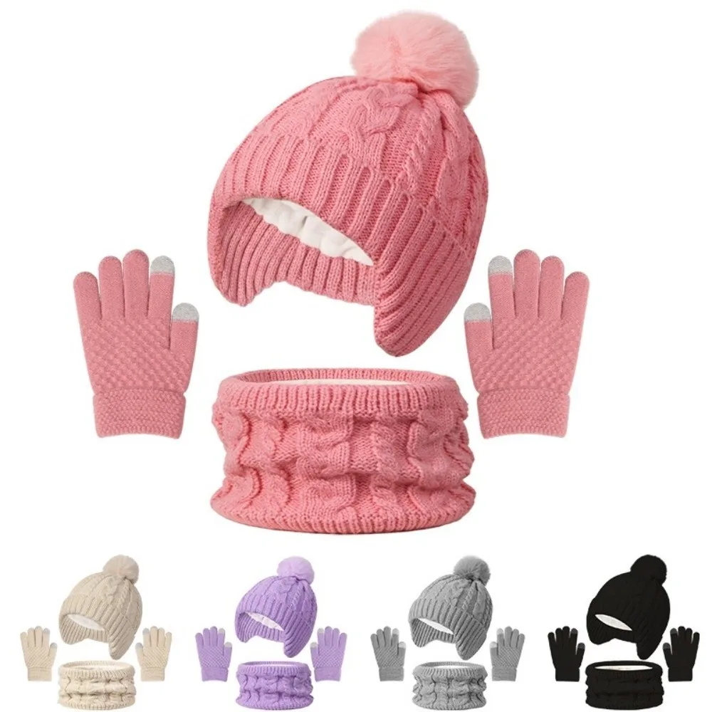 Kids Winter Knitted Hat Scarf Gloves Set