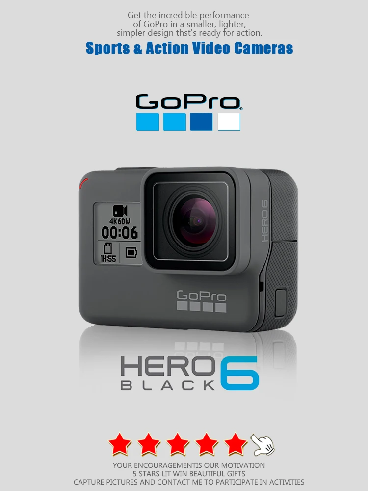 （빠른 배송）GOPRO Hero 6 스포츠 모션 카메라, 4K 비디오 카메라 액션 카메라 에디션, 4K 울트라 HD 와이파이 카메라