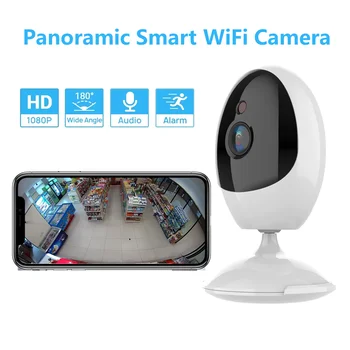 180 Degree Panoramic Camera Wide Angle 1.44mm Fisheye 1080P Indoor Two Way Audio Day and Night Vision ICSEE APP WiFi CCTV Camera 1