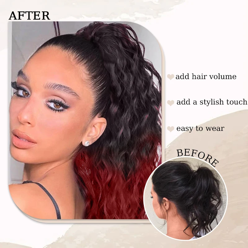 18inch Wavy Hair Ponytail Wig Hair Extensions Synthetic Gradient Water Wave Ponytail Claw Clip Ponytail Hairpiece for Women Wear