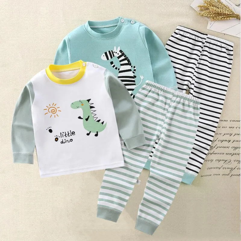 Children Clothes Underwear Tops + Pants 2-Piece Set Spring Autumn Kids Baby Boys Girls Cotton Cartoon Pajama Casual 1-6 Years