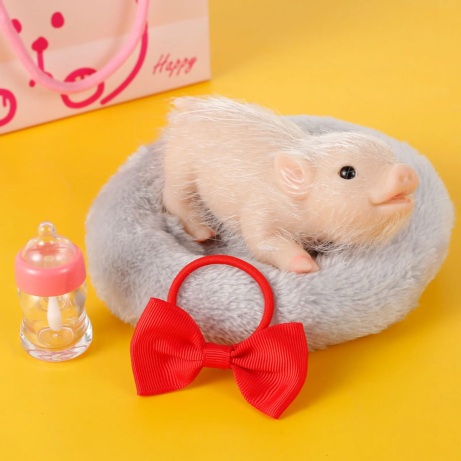 6Inch Lifelike Silicone Pig Doll Mini Reborn Piglet Stretchy Realistic Soft Cute Piggy Full Silicone Body Piggy Toys with Access 4