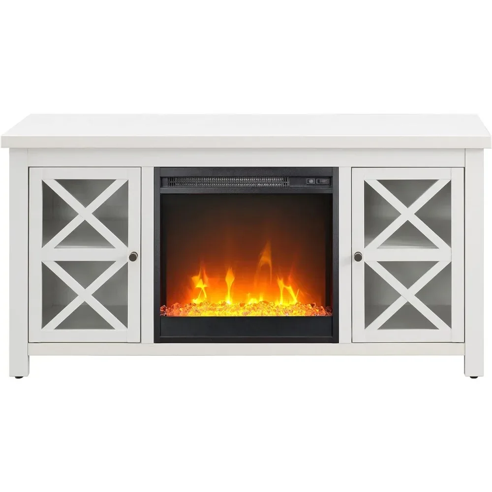 Rectangular TV Stand with Crystal Fireplace for TV's up to 55" in White, Electric Fireplace TV Stands for the Living Room - Image 2