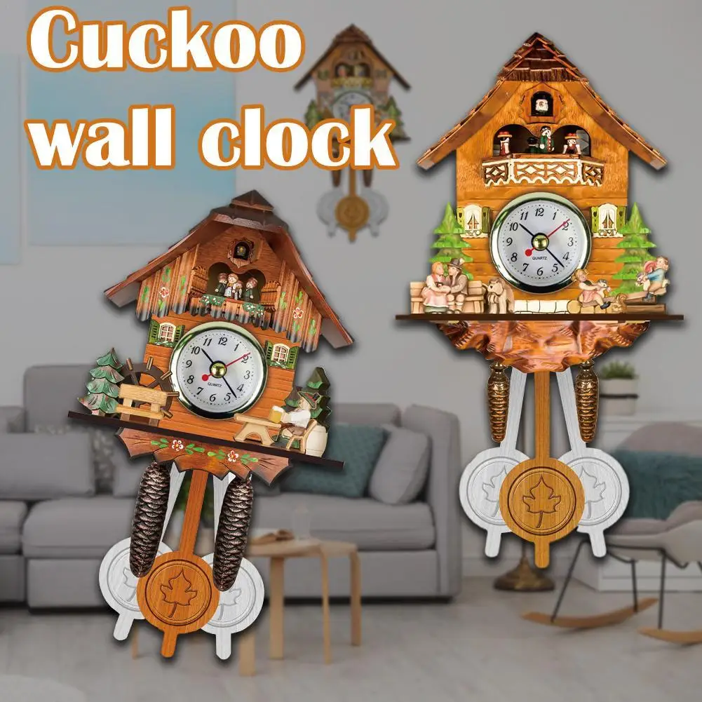 Vintage Cuckoo Wall Clock Chime Decor Wall Mounting Wood House