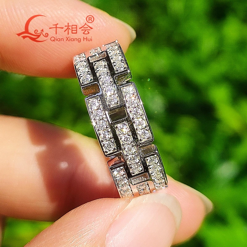 6.8mm width three rows Hollow out rectangle Moissanite Ring