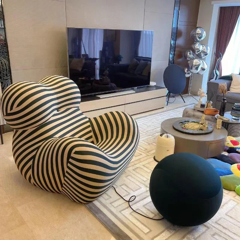 Modern Striped Bean-Bag Sofa with Ottoman, Cozy & Stylish Living Room Furniture,Designer Styles,Mom's Embrace Sofa
