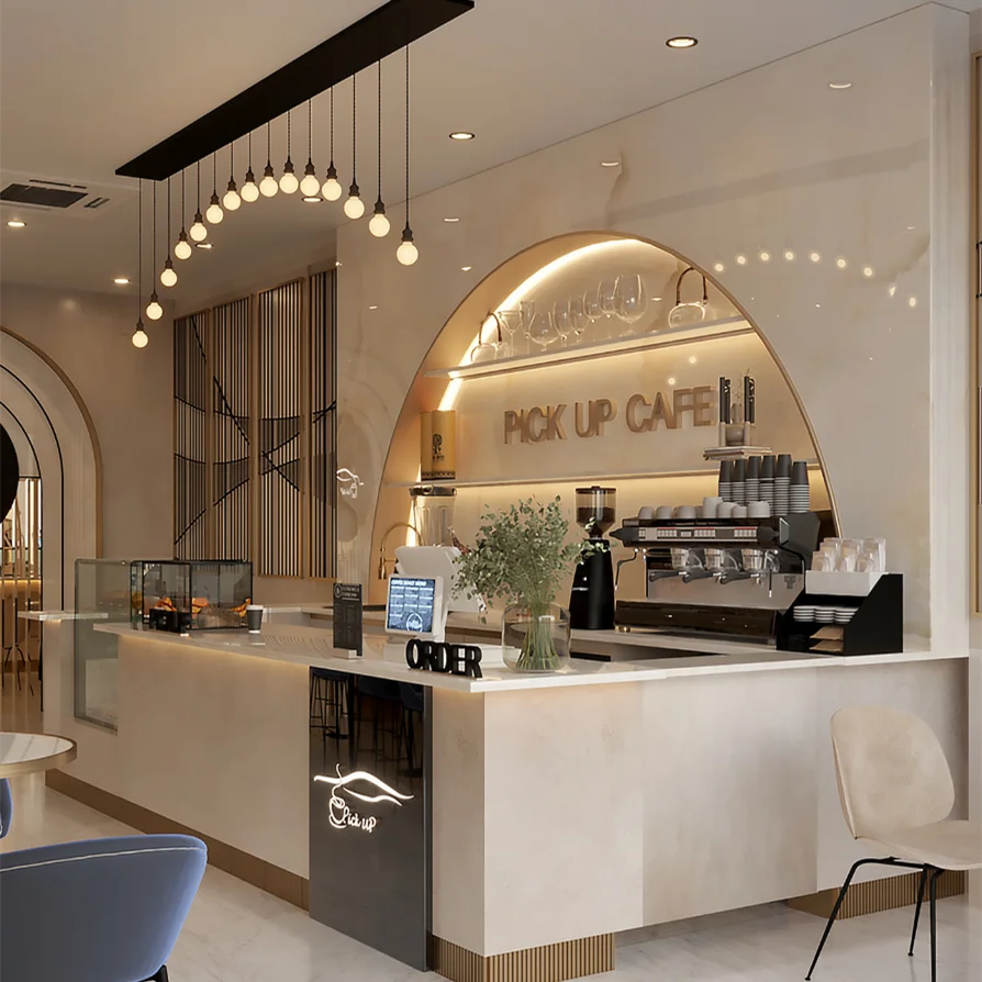 Coffee Shop Interior Decoration Accessories Coffe Kiosk Simple High Grade Bar Counter Design Coffee Shop Counters