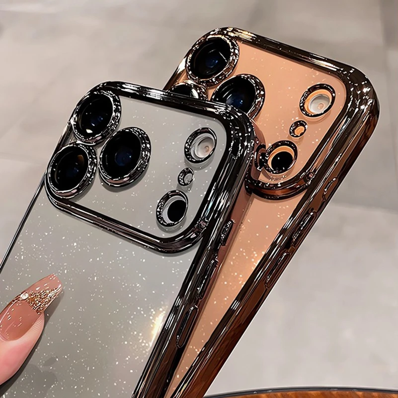 Premium Glitter Plated Clear Case with Lens Protection & Transparent Bling Cover