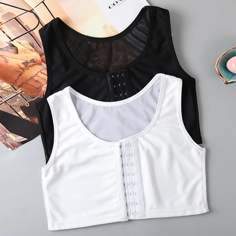 Women's Breathable Chest Breast Binder Wireless Chest Wrap Bandage Thin Short Vest Underwear Les Buckle Tomboy Bra