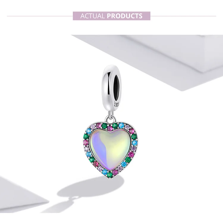 BAMOER 925 Sterling Silver Colorful Heart Glass Charm Colorful Simple Demon Eye Pendant for Original Bracelet Bangle DIY Jewelry earrings