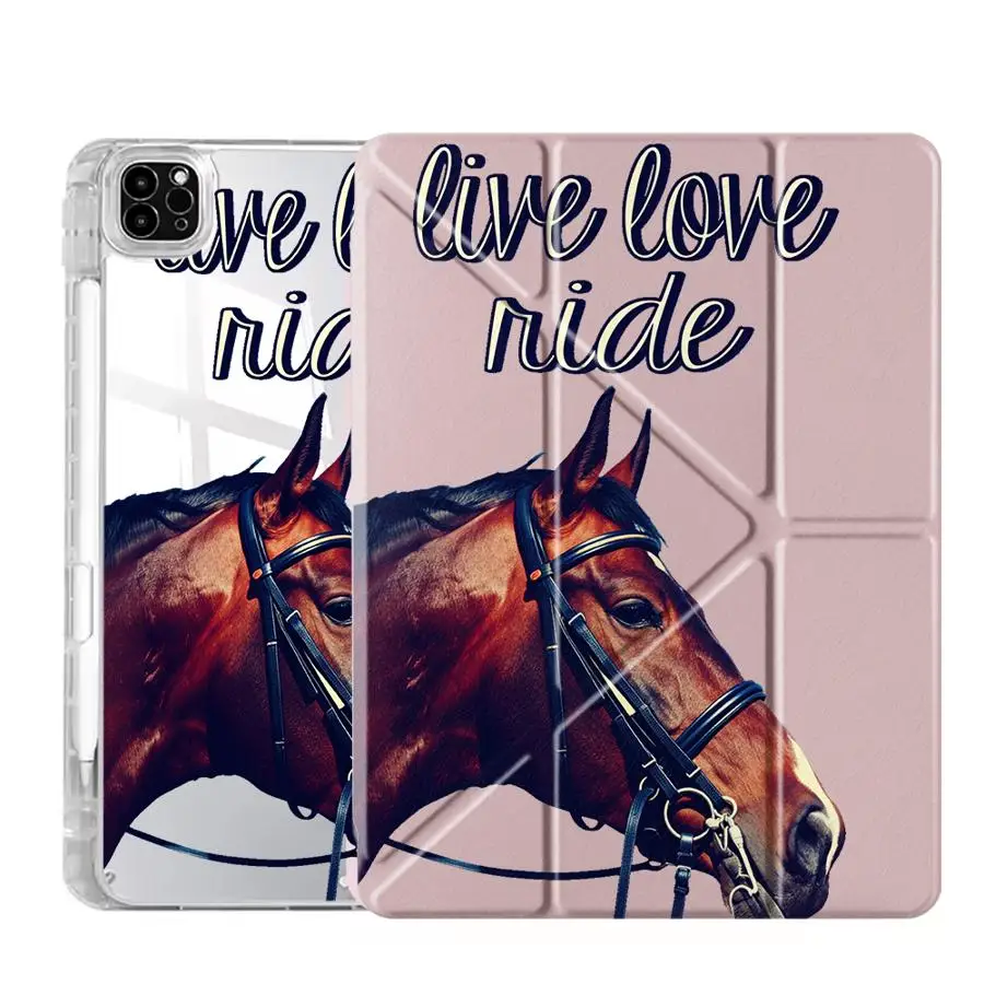 Premium Y-Fold Tablet Case with Horse Design and Holder Feature