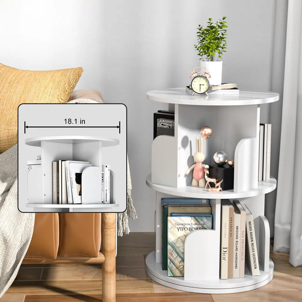 Book Shelf 360 Degree Display Stand Stable Bookcase Storage Cabinet Large Round Rotating Removable