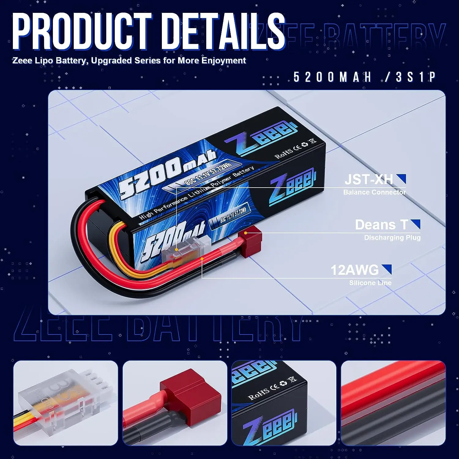 1/2pcs Zeee 3S 5200mAh Lipo Battery 11.1V 80C with T/XT60/EC3/5 Plug Hardcase for RC Car Buggy Truck FPV Drone RC Model Parts 3
