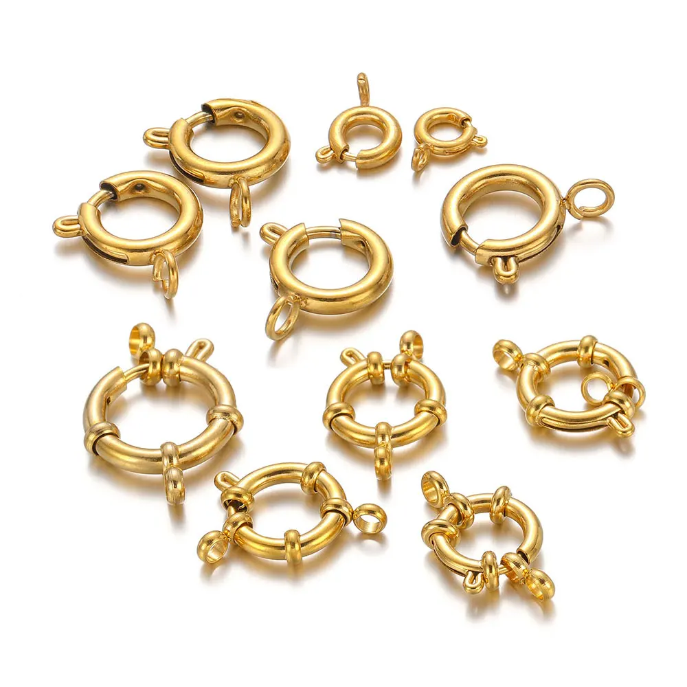 10 Stück 4 Stück Edelstahl Kreis Feder Knopfring Verschlüsse Haken Endverbinder für Armband Halskette DIY Schmuckherstellung Bulk – Detail 1
