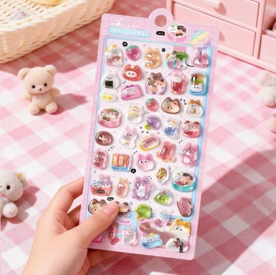 귀여운, 2026 새로운 3D 팬더 푸드 파티 릴리프 3D 크리스탈 스티커, 휴대폰 케이스 장식, 구카 장식 스티커