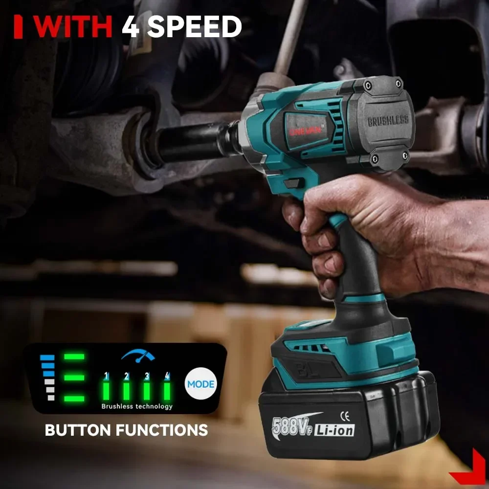 ONEVAN 1200N.M Brushless Electric Impact Wrench 1/2Inch Cordless Electric Screwdriver Wrench Power Tool For Makita 18V Battery 2