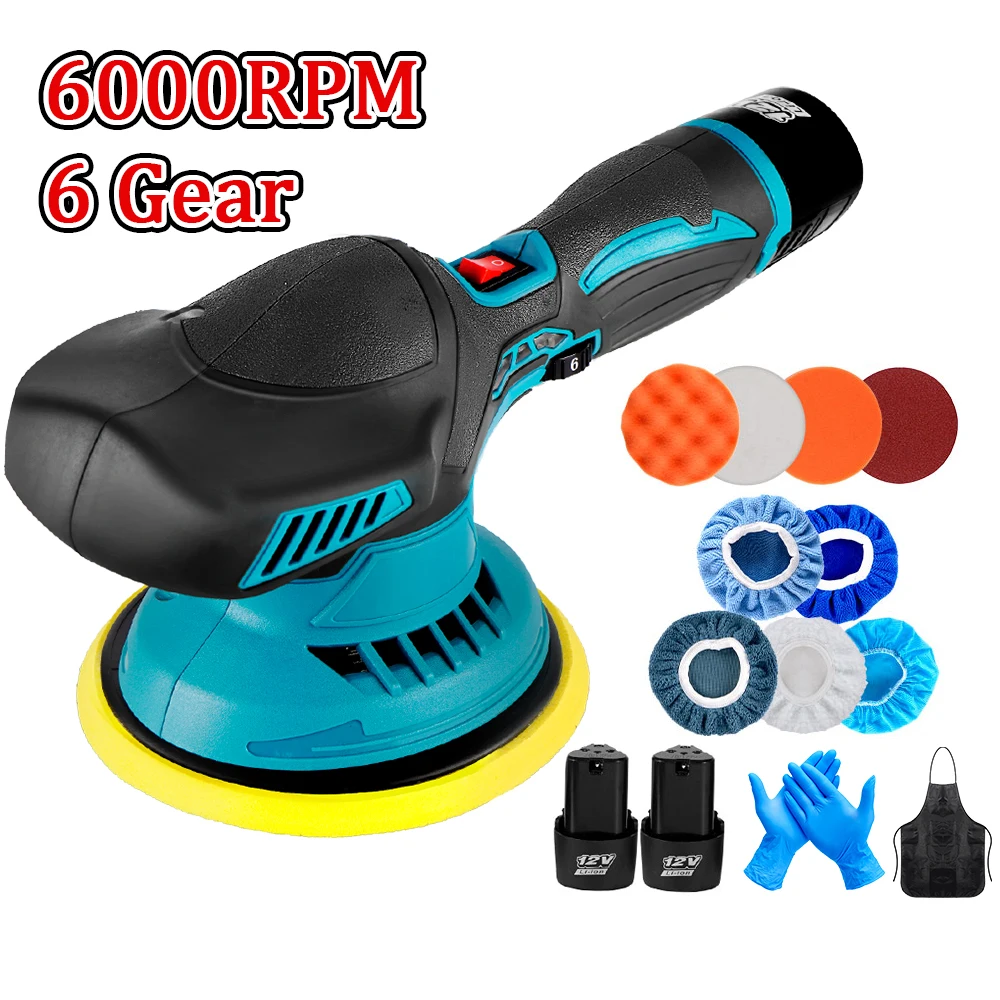 12V Cordless Car Polisher 6000RPM 6 Speed Adjustable Wireless Electric