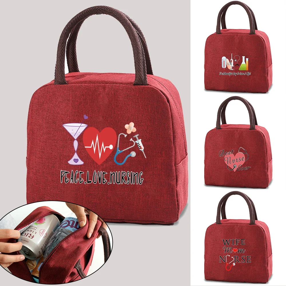 Fresh Cooler Bags Portable Zipper Thermal Oxford Lunch Bag for Women Convenient Nurse Print Lunch Box Tote Food Storage Handbag