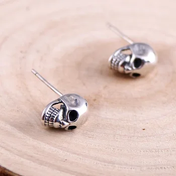 New in 925 Sterling Silver Retro Skeleton Head Ear Piercing Stud Earrings For Women Wedding Modern Jewelry Wholesale Money 925