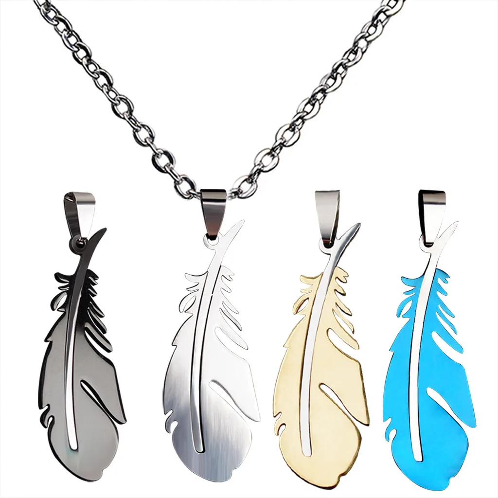 

Fashion Men's Necklace Smooth Pendant Hip-hop Versatile Women's Fashion Mirror Stainless Steel Feather Necklace