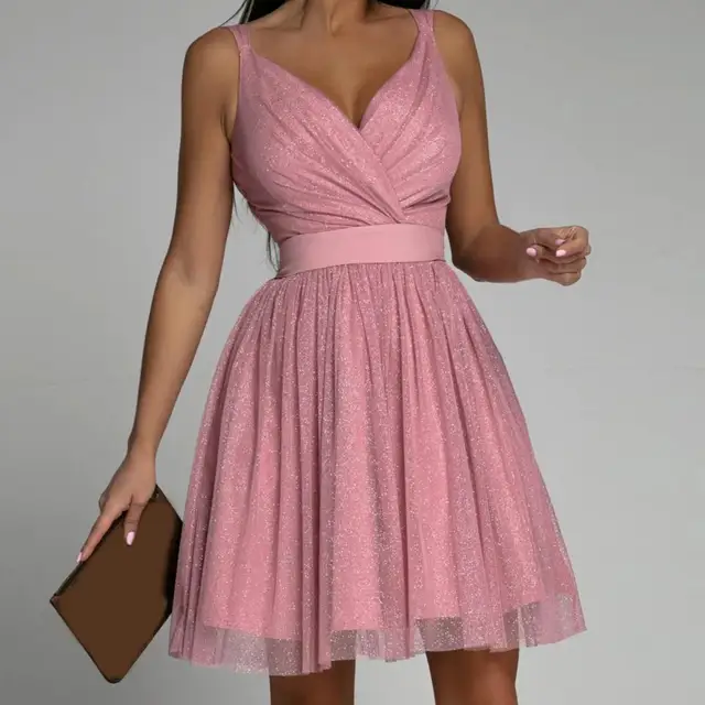 Party Dress Sleeveless Sequin Short Dress Sexy Tight Waist Backless Double-layer Loose Hem Prom Evening Dress Bridesmaid Dress Ranked Product Recommendation