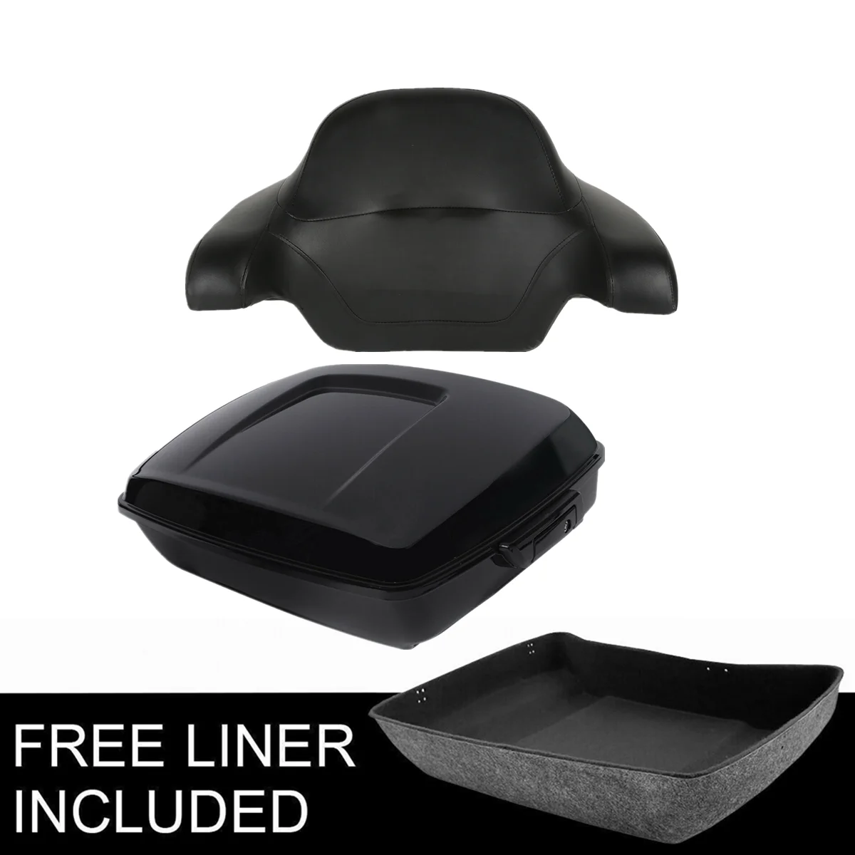 Motorcycle Chopped Pack Trunk W/ Black Latch Backrest For Harley Tour Pak Touring Road King Street Glide Road Glide FLTRX 14-22