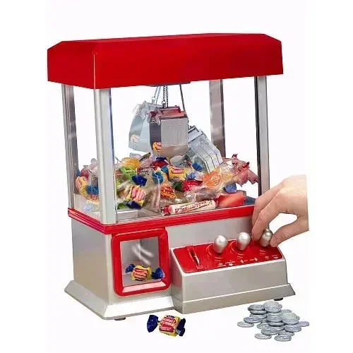 

[Funny] The Electronic Claw Game toy grab win candy gum and small toys console light & music Put in the COINS candy arcade gift