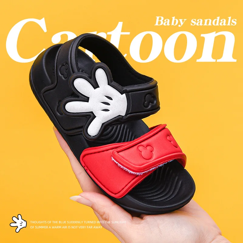 Disney 2021 Summer Plastic Baby Soft Bottom Mickey Mouse Sandals 4-12 Years Old Boys and Girls Beach Shoes Striped Color