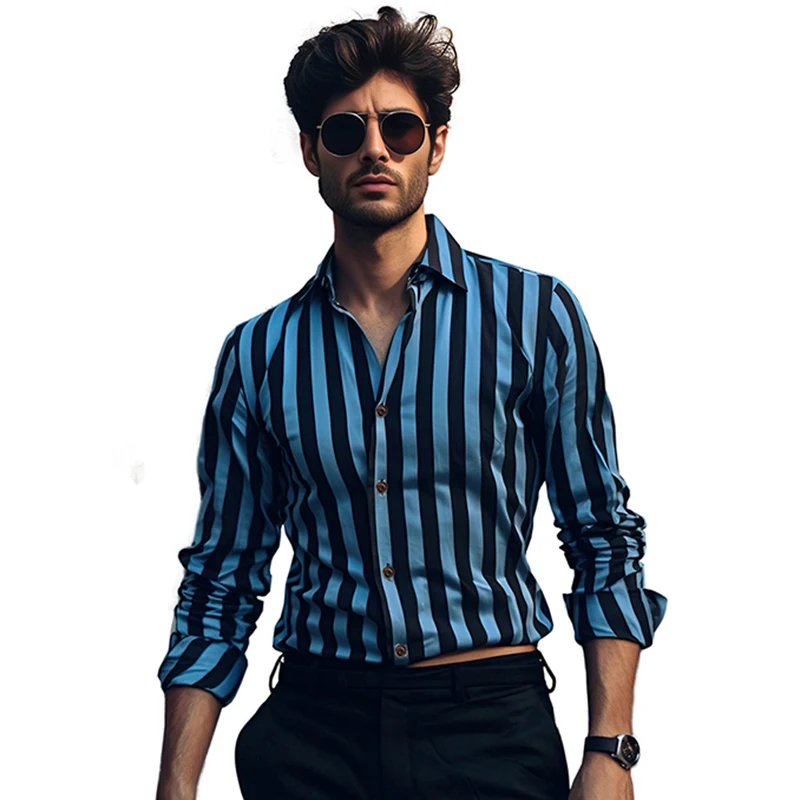 

Trend Man Striped Trend Shirt High Quality Long Sleeve Shirt Casual Party Shirt Chemise Homme Shirt