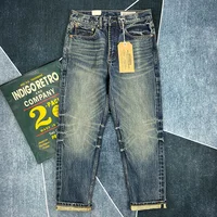 14oz Heavyweight Red Selvedge Denim Jeans for Men Heavy Washed Distressed Straight Blue Pants Male American Casual Trousers 1