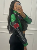 سترة نسائية مرقعة مطبوعة بحروف من Whatiwear Y2K موحدة للشارع واحدة الصدر محب للخريف معاطف بسحاب أنيقة للسباق 2