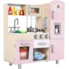 Wooden Play Kitchen Set Pretend Play Kitchen with Lights and Sounds for Kids Ages 3+, Includes Stove Oven Microwave Coffee Maker 1