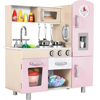 Wooden Play Kitchen Set Pretend Play Kitchen with Lights and Sounds for Kids Ages 3+, Includes Stove Oven Microwave Coffee Maker 1