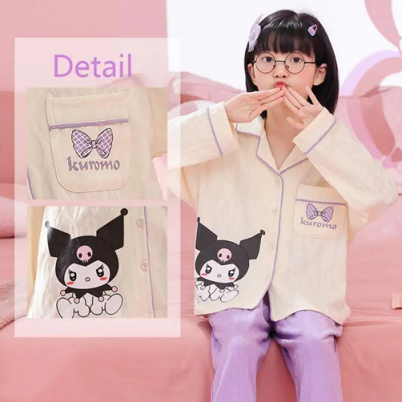 

2023 New Kawaii Sanrio Anime Cinnamoroll My Melody Kuromi Pochacco Spring Kids Pajamas Set Cartoon Cute Long Sleeve Homewear