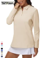 TACVASEN 3-Button Long Sleeve Polos Womens Cotton V-Neck Hiking Golf Tops Breathable Outdoor Sports Collared Pullover Tee Shirts - Image 2