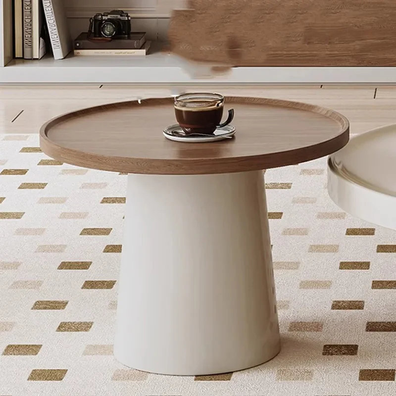 Round Coffee Table, Simple and Stylish Wooden Coffee Table for Living Room Use, Cream Style Living Room Round Table