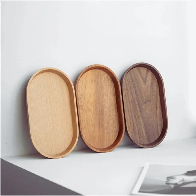 Wooden Dessert Plate Tableware Solid Wood Round Dessert Plate Japanese-style Wooden Tray Snack Plate Dried Fruit Plate Tea Tray