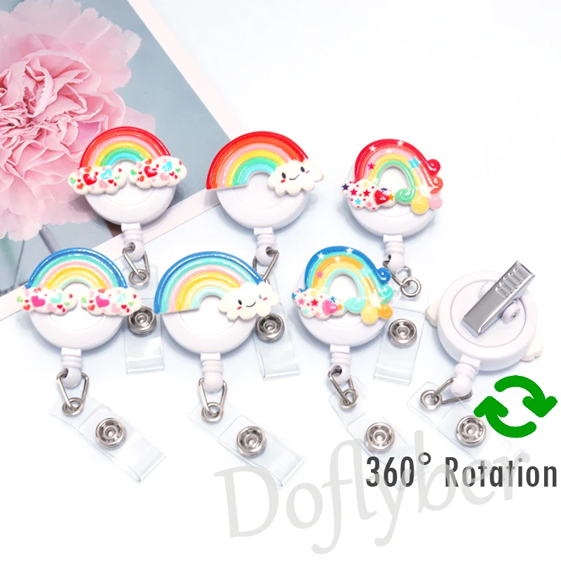 

1Pcs Colorful Rainbow Retractable Badge Reel Student ID Name Card Badge Holder Alligator Clip for Work Bus Credit Card