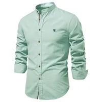 Nouvelle chemise d'affaires tendance pour hommes en coton et lin, haut à manches longues de couleur unie à la mode. 4
