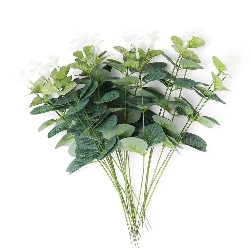 5/10 Stück künstliche Eukalyptusblätter, Stiele, Blattpflanze, künstliche Blumen für Heimdekoration, Garten, Hochzeit, Dekoration, Blumensträuße, Vase, Blumen – Detail 8