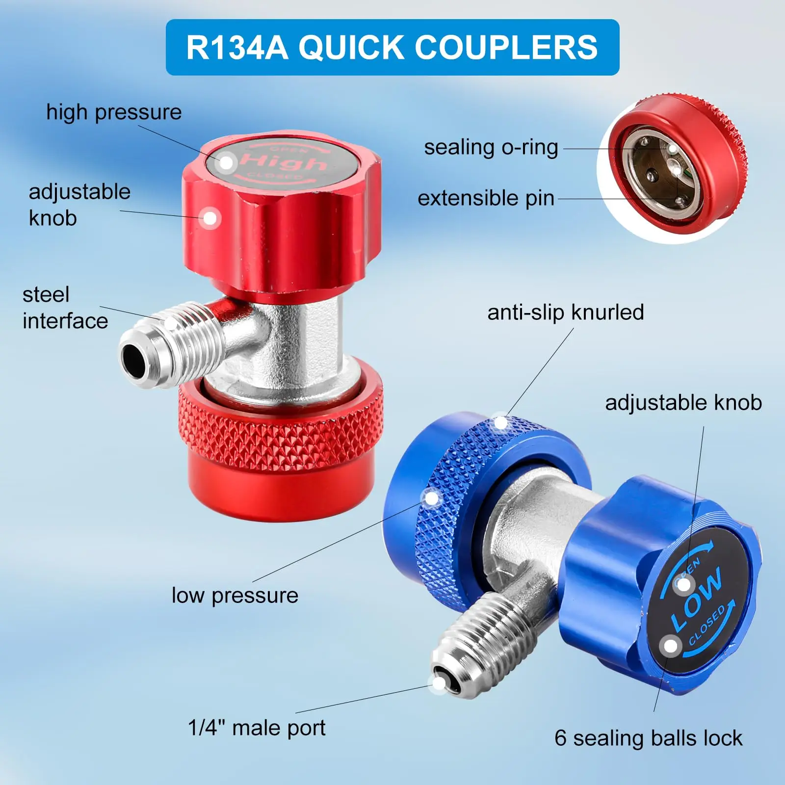 1 Pair R134A H/L Freon Auto Car Quick Coupler Connector Adapters For Air Conditi
