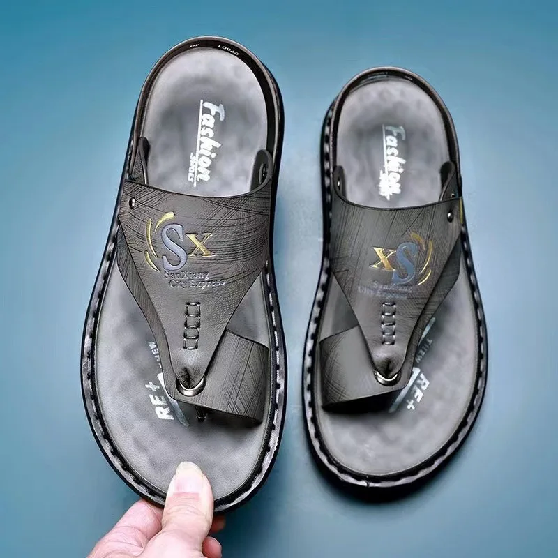 Herr lädersandaler för sommar strand flip-flops casual_voghion.com